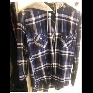 Empyre blue and grey flannel with hoodie